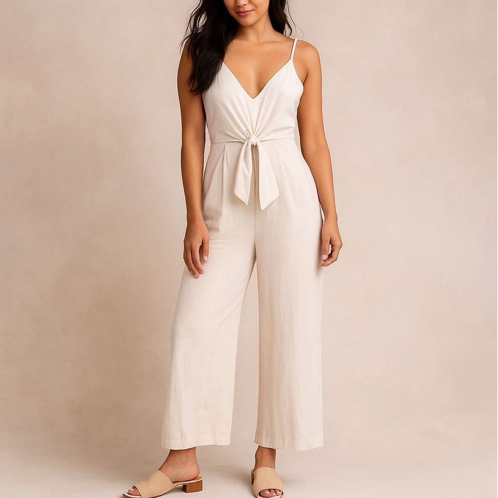 Antonio Melani Women's Linen Wide Leg Jumpsuit 16 Coastal Classic Simple Elegant